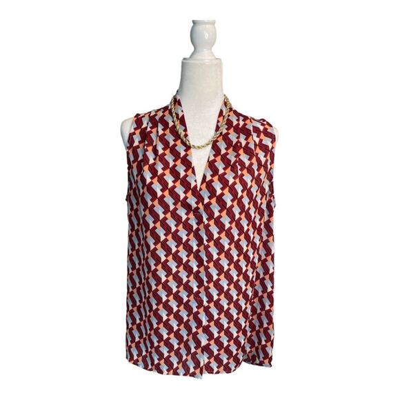 Laundry By Shelli Segal Tops - Laundry by Shelli Segal Red Plunge Geometric Print Sleeveless Blouse Size Medium